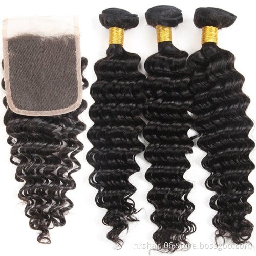 Remy Virgin Human Hair Deep Wave Hair Bundles Extensions Brazilian Bundles With Closure